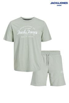 رمادي - طقم شورتات وتي شيرت بشعار وباللون الأزرق من Jack & Jones Junior (B12946) | 159 ر.س