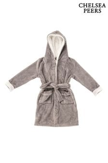 Chelsea Peers Grey Kids Fluffy Hooded Dressing Gown (B14099) | AED194