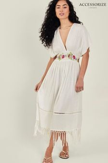 Accessorize Natural Embroidered Tassel Kaftan (B14115) | AED341