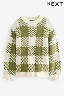 Green Olive Check Crew Neck Knitted Tunic (B14128) | kr950