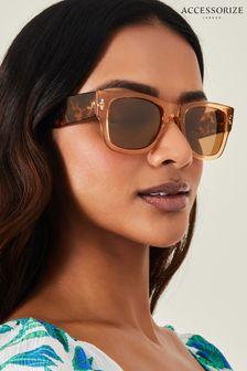 Accessorize Crystal Contrast Arm Brown Sunglasses