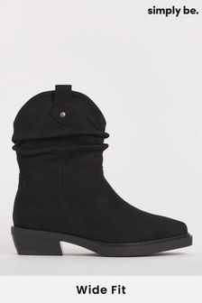 Simply Be Black Ruched Western Ankle Boots in Wide Fit (B14147) | 287 SAR