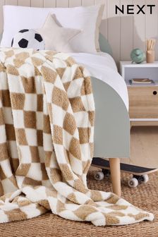 Beige Checkerboard Super Soft Fleece Throw Blanket (B14229) | €30 - €44