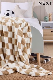 Beige Checkerboard Super Soft Fleece Throw Blanket (B14229) | $35 - $51