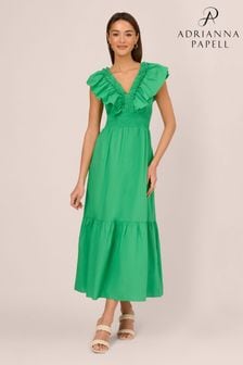 Adrianna Papell Green Ruffle Front Midi Dress (B14236) | Kč5,910