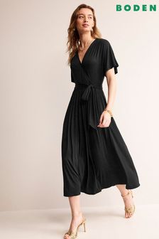 Boden Black Kimono Wrap Jersey Midi Dress (B14366) | 445 QAR