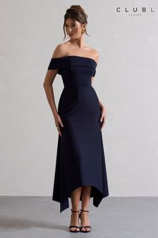 Club L London Navy Blue Windsor Bardot Maxi Dress (B14450) | €120