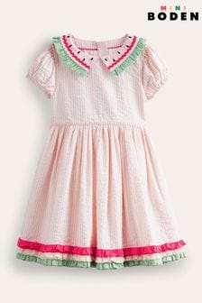 Boden Pink Collared Seersucker Watermelon Dress (B14461) | €53 - €60