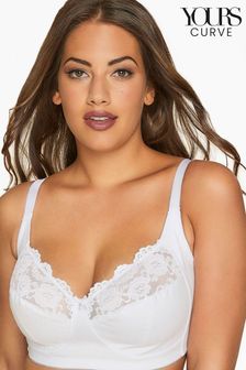 Yours Curve White Non Wired Cotton Lace Trim Bra (B14598) | kr338