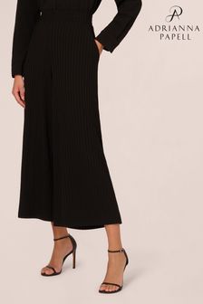 Adrianna Papell Ribbed Pull On Wide Leg Knit Black Trousers (B14672) | OMR20