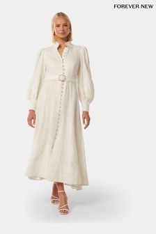 Forever New White Pure Linen Allegra Lace Detail Midi Dress (B14763) | €258