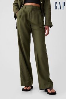 Verde - Pantaloni din in și bumbac cu talie înaltă Gap (B14829) | 358 LEI