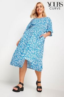 Yours Curve Blue LIMITED COLLECTION  Floral Print Linen Midaxi Dress (B15063) | $58