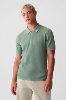 Gap Green Cotton Textured Short Sleeve Polo Shirt (B15233) | kr454