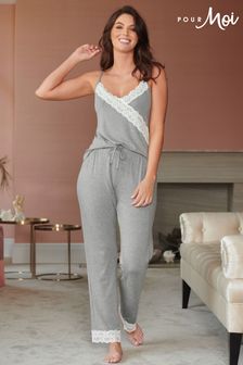 Pour Moi Grey & White Sofa Loves Lace Soft Jersey Pyjama Bottoms (B15462) | $57