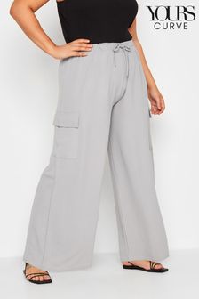 Yours Curve Grey Wide Leg Crepe Cargo Trousers (B15606) | kr376