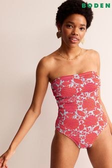 Boden Orange Milos Smocked Bandeau Swimsuit (B15758) | $146