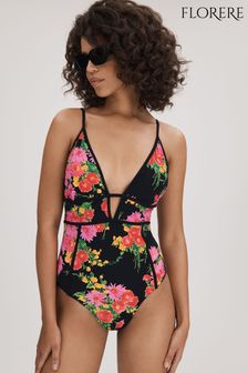 Florere Printed Plunge Neck Swimsuit (B15844) | LEI 585