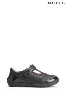 Start Rite Dazzle Leather and Patent T-Bar First School Black Shoes