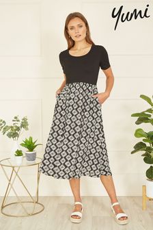 Yumi Black Jersey Stretch Top And Geo Skirt Midi Dress (B16038) | 223 QAR