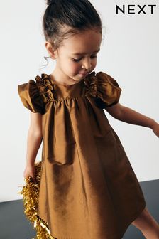 Olive Green Taffeta - Ruffle Party Dress (3mths-8yrs) (B16043) | ￥3,300 - ￥4,470