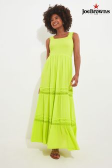 Joe Browns Green Petite Shirred Waist Lace Detail Crinkle Midaxi Dress (B16083) | SGD 106