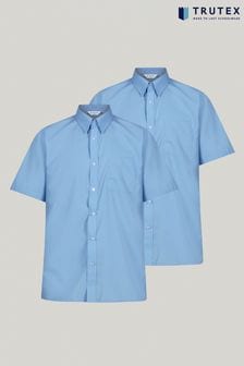 Trutex Blue Regular Fit Short Sleeve 2 Pack School Shirts (B16216) | kr380 - kr440