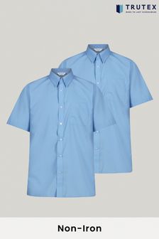 Trutex Regular Fit Blue Short Sleeve School Shirts 2 Pack