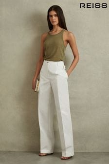 Reiss White Harper Petite Cotton Wide Leg Suit Trousers (B16337) | OMR113