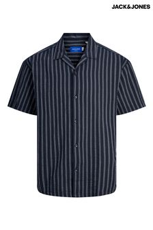 JACK & JONES Blue Seersucker Stripe Revere Collar Shirt (B16396) | $66