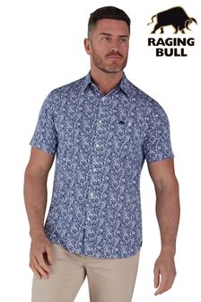 Raging Bull Short Sleeve Leaf Print Poplin Blue Shirt (B16429) | 3 662 ₴ - 4 234 ₴