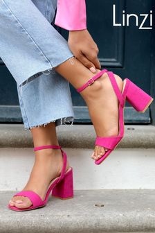 Linzi Pink Tara Faux Suede Barely There Block Heeled Sandals (B16471) | €46