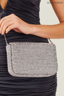 Accessorize Silver Fold Over Beaded Clutch Bag (B16559) | OMR18