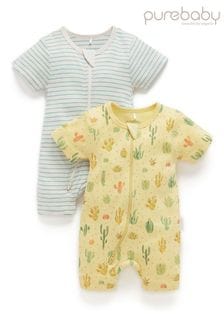 Purebaby Yellow Printed Sleepsuit 2 Pack (B16622) | 148 QAR