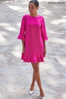 Sosandar Pink Ruffle Hem Shift Dress (B16659) | kr974