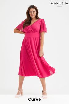 وردي - فستان متوسط الطول شبكي بكم قصير انسيابي Victoria من Scarlett & Jo (B16661) | 510 ر.س