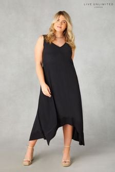 Черное платье миди асимметричной длины с отделкой лесенком Live Unlimited Curve (B16721) | €95