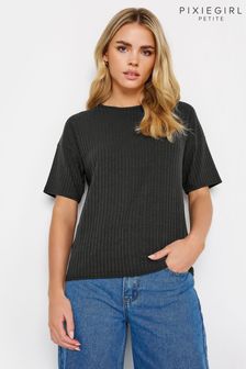 PixieGirl Petite Black Ribbed Boxy T-Shirt (B16874) | OMR10