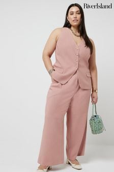 River Island Pink Curve Triple Pleated Wide Leg Trousers (B16987) | AED227