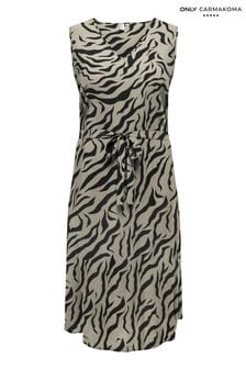 ONLY Curve Brown Zebra Print V-Neck Tie Front Dress (B17026) | AED211