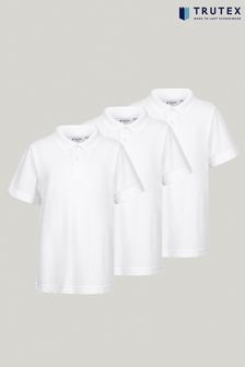 Trutex Unisex Short Sleeve School White Polo Shirts 3 Pack