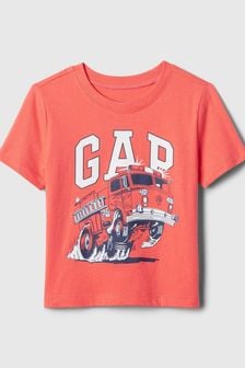 Rouge motif camion de pompier - T-shirt Gap col rond à logo graphique (nouveau-né à 5 ans) (B17091) | €9