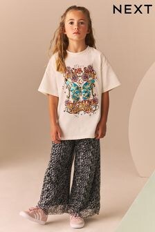 Animal Print Sequin T-Shirt and Wide Leg Trousers Set (3-16yrs) (B17097) | $48 - $58