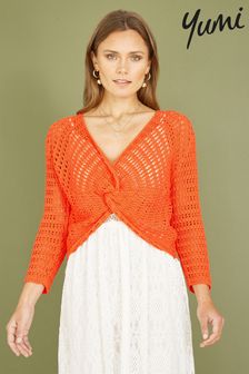 Yumi Orange Crochet Cotton Twisted Bolero Top (B17210) | AED211