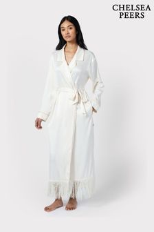 Chelsea Peers Cream Satin Fringe-Trim Dressing Gown (B17463) | ￥11,450
