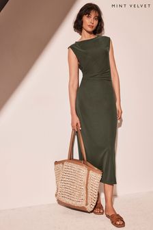 Mint Velvet Green Khaki Jersey Midi Dress (B17486) | SGD 192