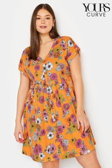 Yours Curve Yours Curve Orange Floral Print Button Front Smock Dress (B17541) | 167 LEI