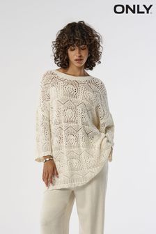 ONLY White Relaxed Fit Crochet Beach Dress (B17596) | kr454