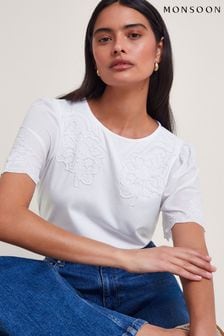 Monsoon White Tatianna Embellished T-Shirt (B17668) | ₪ 226
