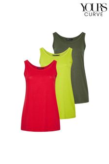 أحمر - Yours Curve Yours 3 Pack Curve Green & Purple Vest Tops (B17733) | 16 ر.ع